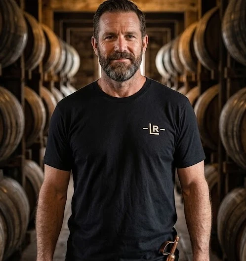 Louisville Rickhouse Whiskey Co T-Shirt - Button Logo on Back - Black