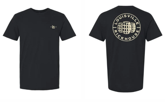 Louisville Rickhouse Whiskey Co T-Shirt - Button Logo on Back - Black