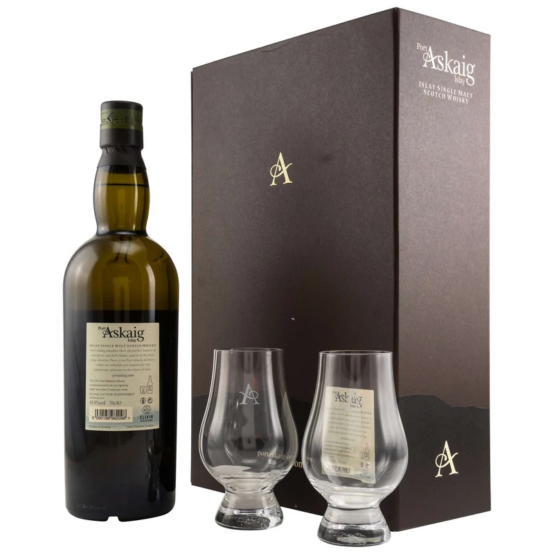 Port Askaig | 8 Jahre | Geschenkset mit 2 Glencairn Gläser | 45,8%