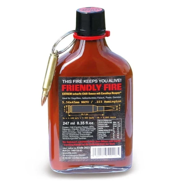 Extrem scharfe Sauce "Friendly Fire" mit Schlüsselanhänger