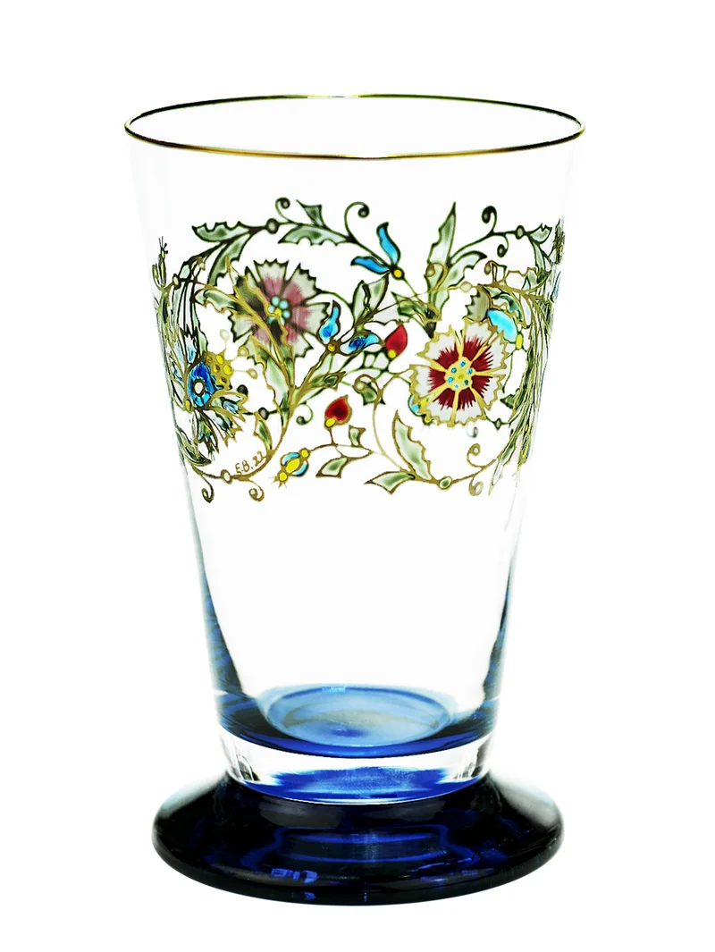 ELISABETH klar/blau, florale Handmalerei - Becher 130 mm