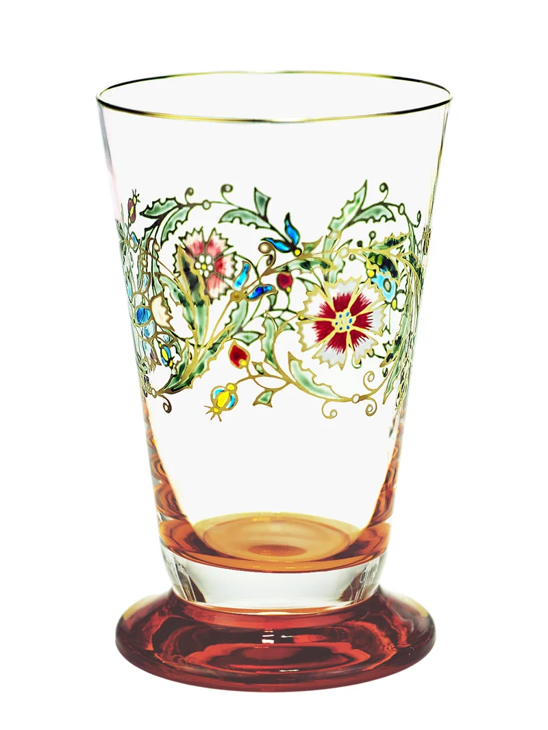 ELISABETH klar/bernstein, florale Handmalerei - Becher 130 mm
