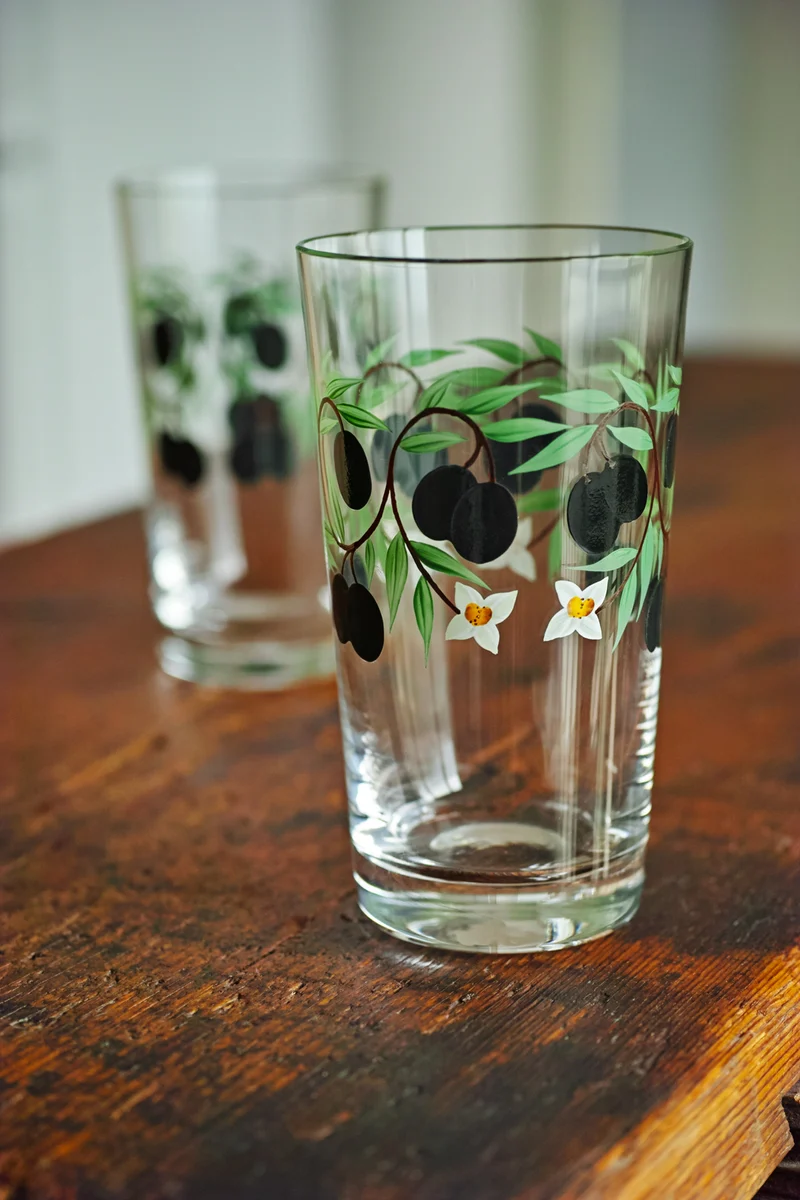 OLIVIA Becher, klares Glas, 140 mm, opulente Malerei 'schwarze Olive'