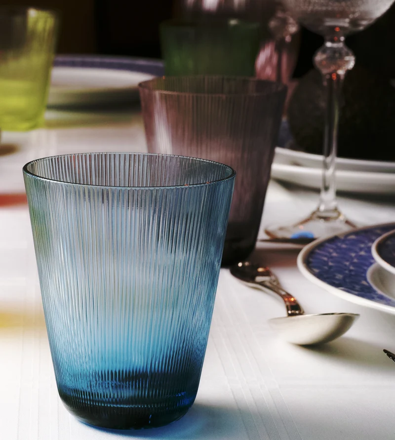 SANSIBAR - aquamarin, Becher 107 mm, Linienschliff