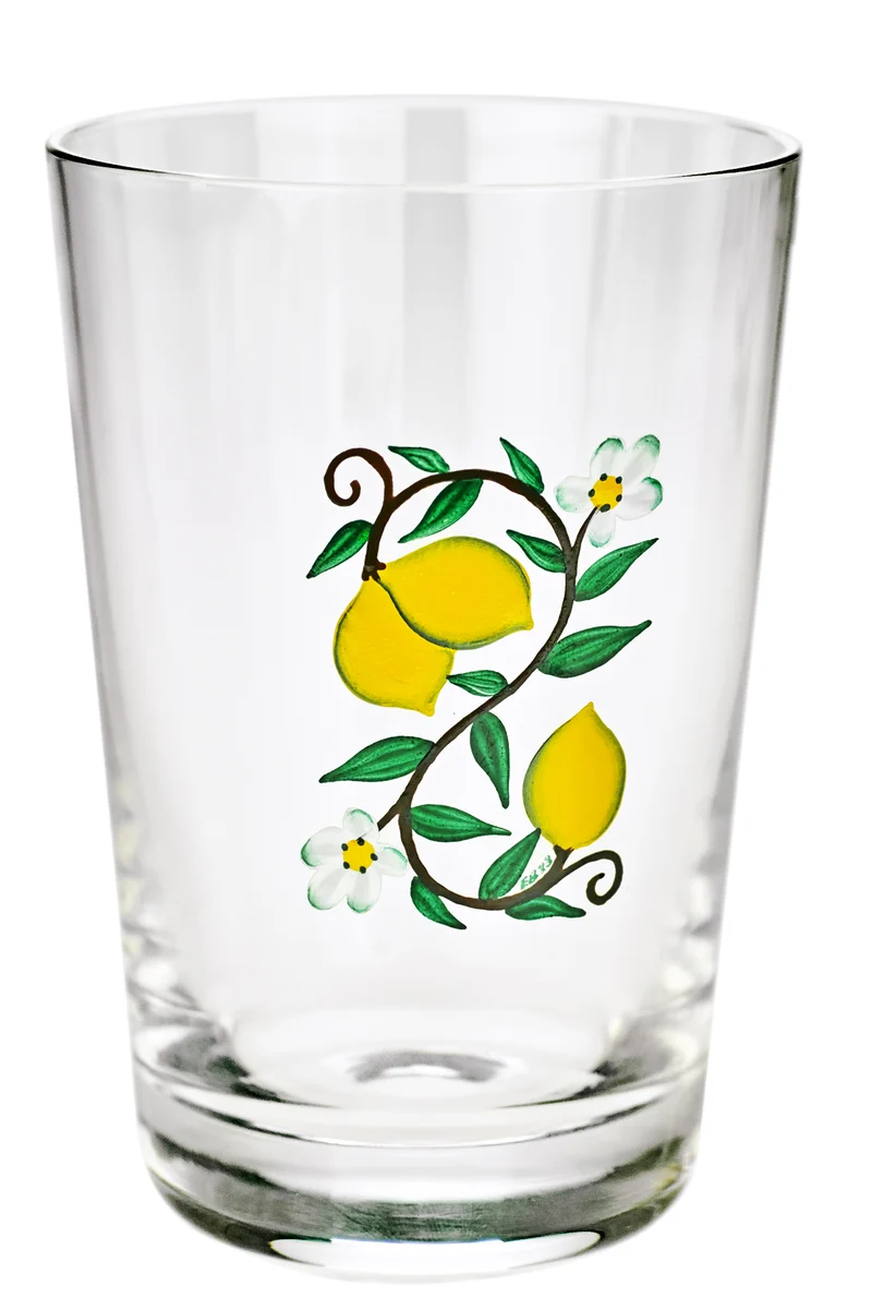 OLIVIA Becher, klares Glas, 125 mm, kleine Malerei 'Zitrone'
