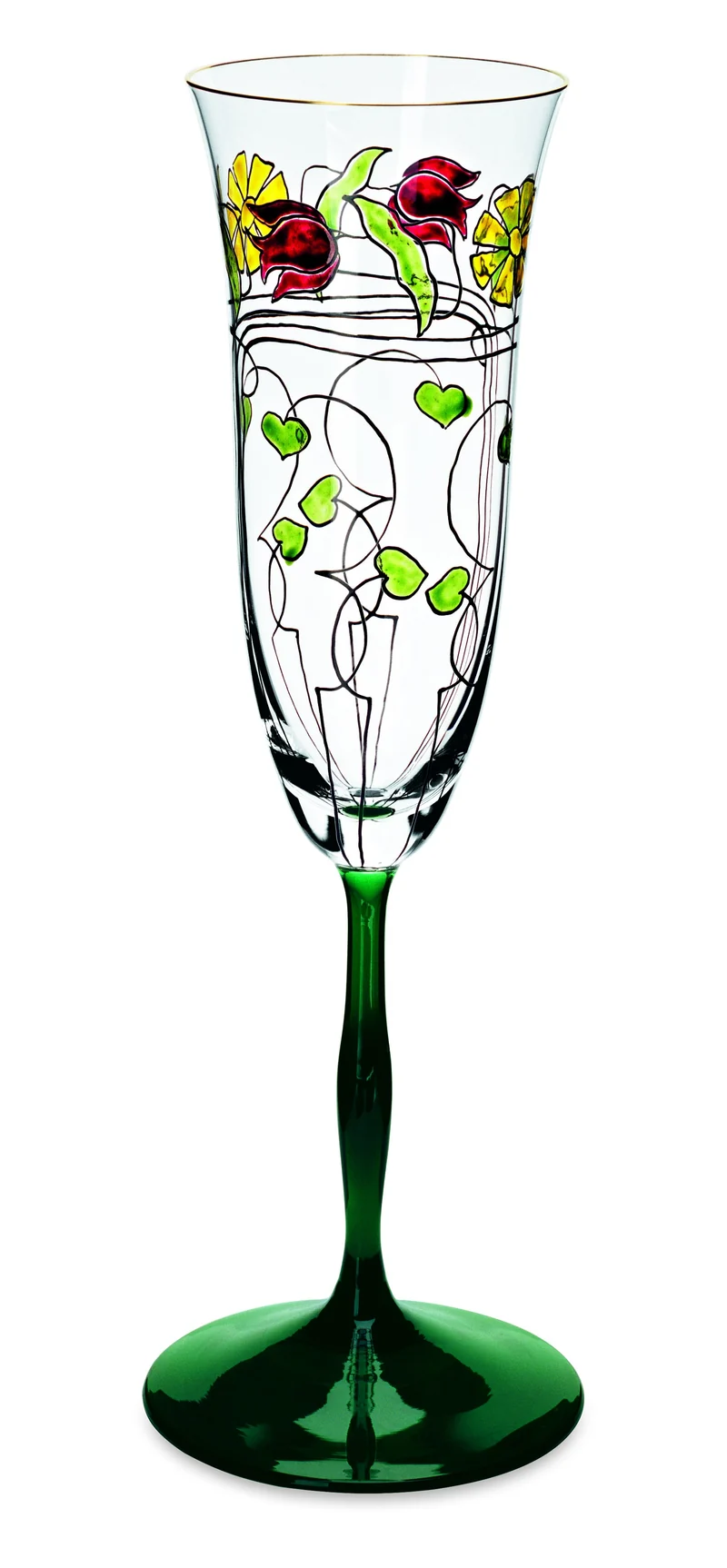 SERENADE jagdgrün/klar, 'Jugendstilmalerei' - Sektglas 225 mm
