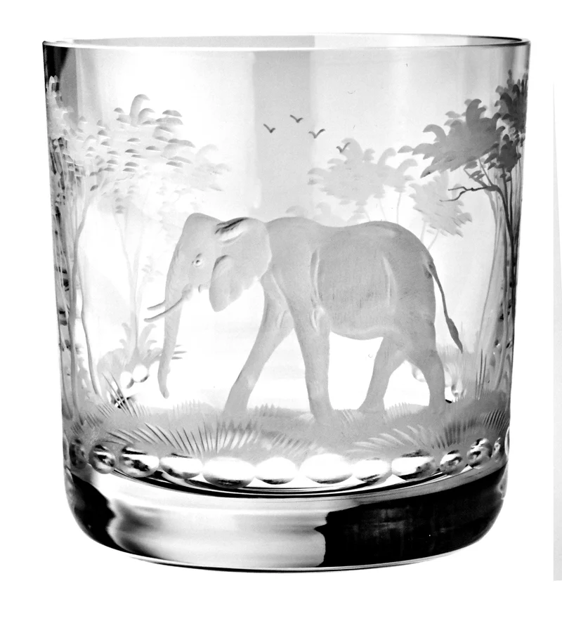 KILIMANDSCHARO klares Glas, Gravur 'Elefant' - Whiskybecher 99 mm