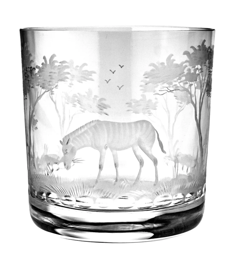 KILIMANDSCHARO klares Glas, Gravur 'Zebra' - Whiskybecher 99 mm