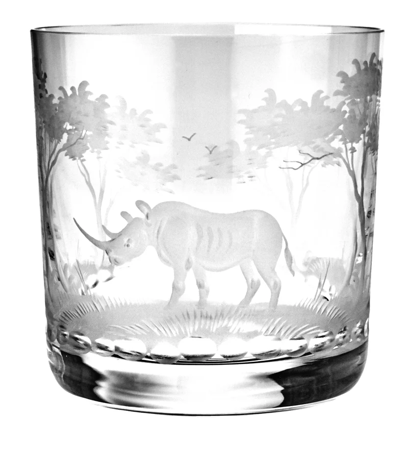 KILIMANDSCHARO klares Glas, Gravur 'Nashorn' - Whiskybecher 99 mm