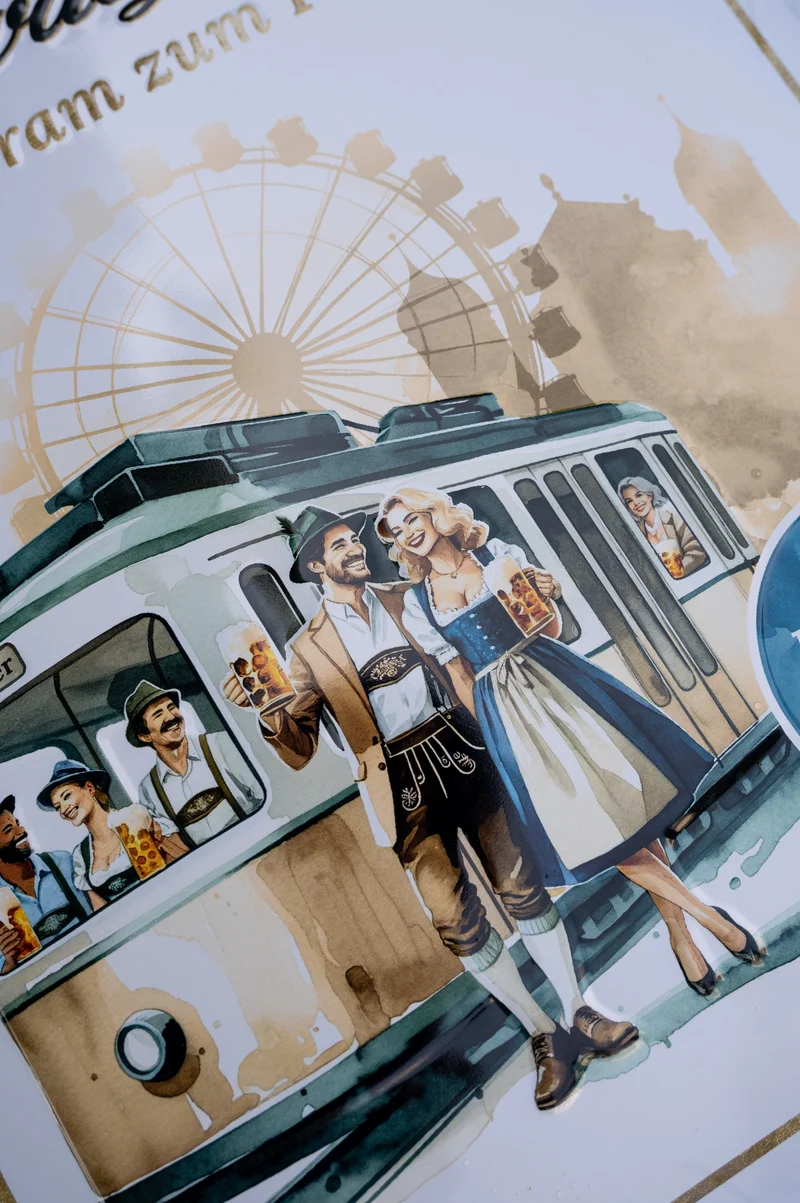 Schwarzbräu Blechschild Mit der Tram zum Plärrer!
