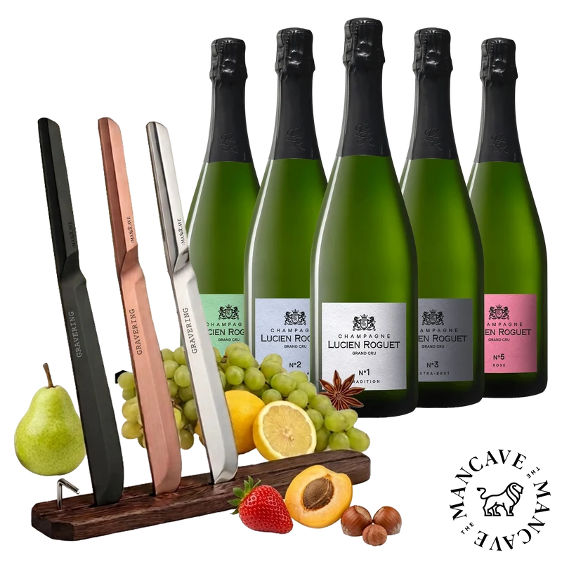 Lucien Roguet Grand Cru Champagne Probierpaket (5 Fl.) + GRATIS Royal Champagnersäbel
