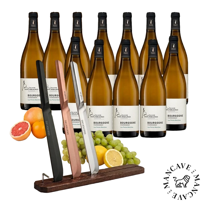 12 fl. Boussard Bourgogne Chardonnay Les Pierres Blanches 2025 + GRATIS Royal Champagnersäbel