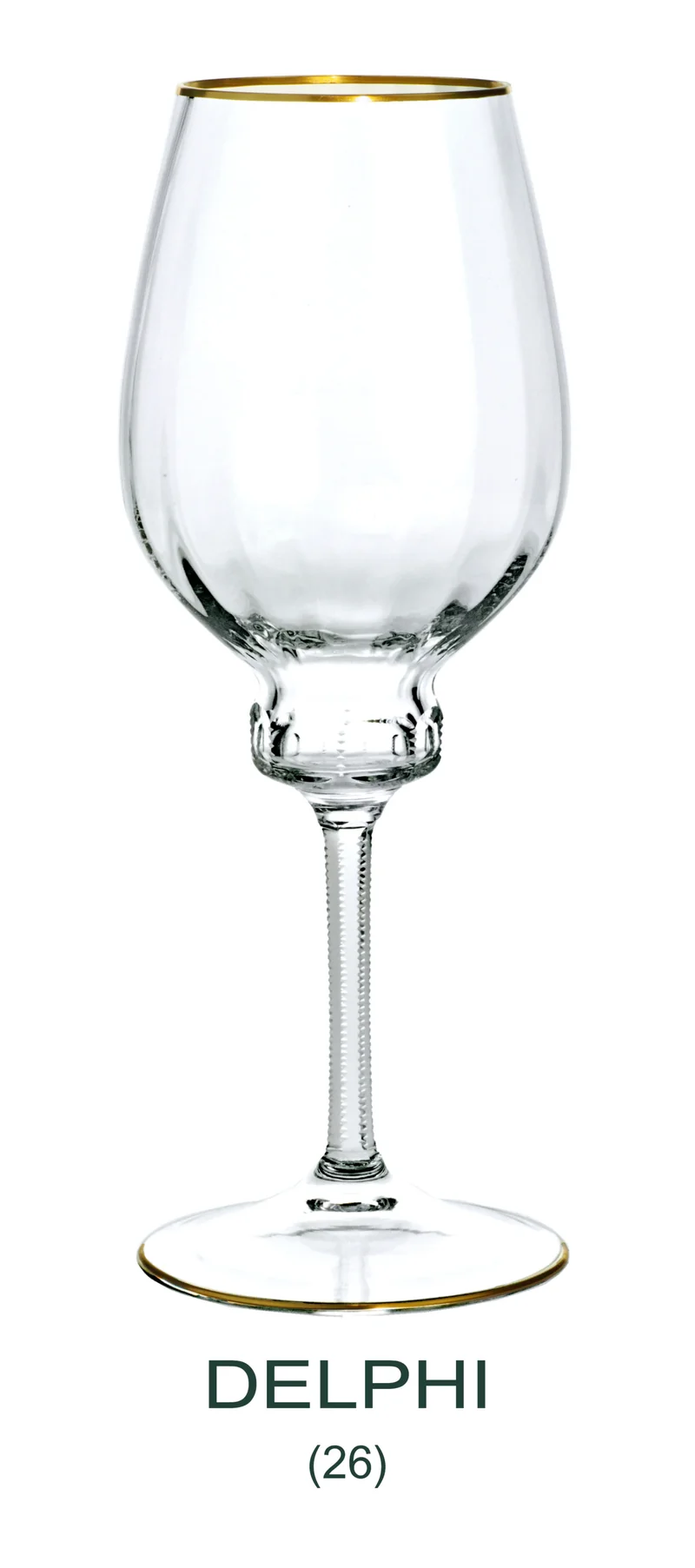 DELPHI Rotweinglas 256 mm - klares Glas, Stielschliff, Flächenschliff, Eckenschliff, Goldrand