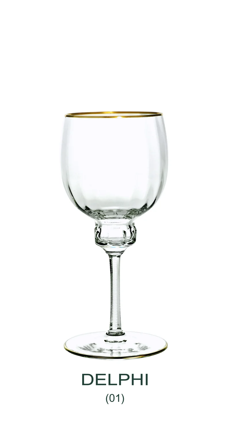 DELPHI Rotweinglas 215 mm - klares Glas, Stielschliff, Flächenschliff, Eckenschliff, Goldrand