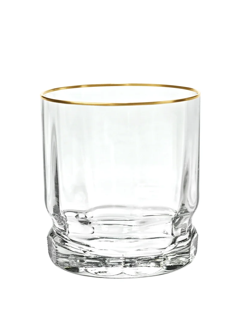 DELPHI Whisky Becher 99 mm - klares Glas, Flächenschliff, Kerbschliff, Goldrand