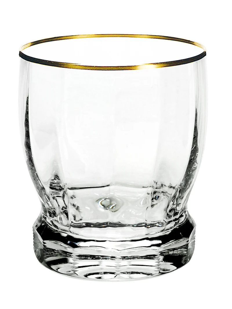 DELPHI Whisky Becher 99 mm (rundlich) - klares Glas, Flächenschliff, Eckenschliff, Goldrand