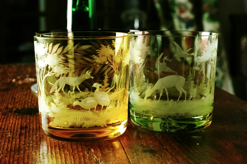 SCHLIERSEE mandarin, Gravur 'Fuchs und Fasan' - Whiskybecher 99 mm