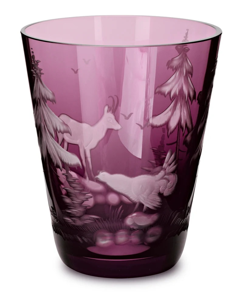 SCHLIERSEE amethyst, Gravur 'Gemse & Birkhahn' - Becher 107 mm