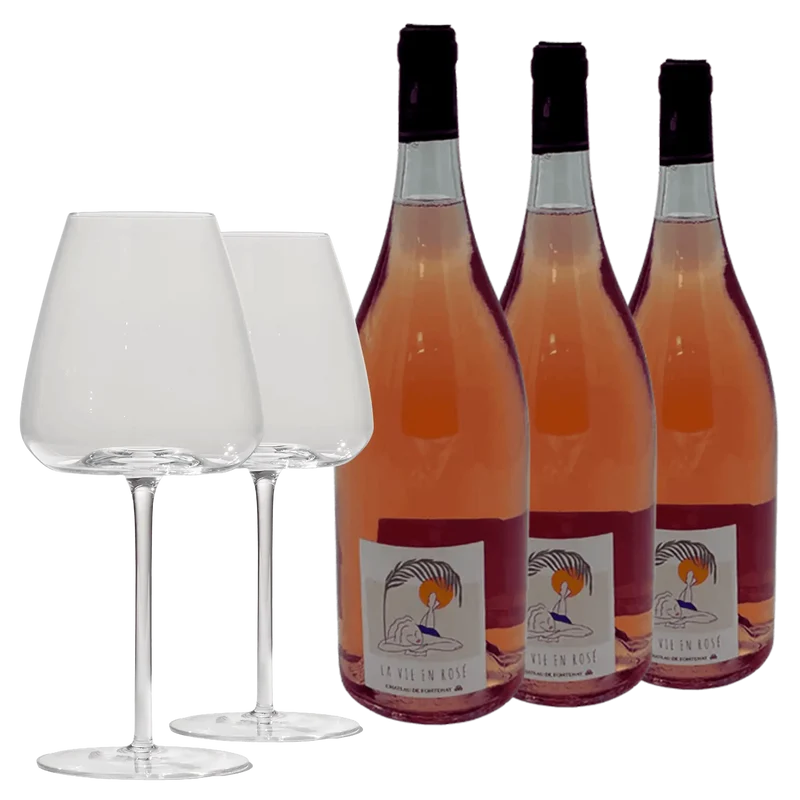 3 Fl. La Vie en Rosé Magnum (1,5 L) + 2 Brilliant Blanco Gläser