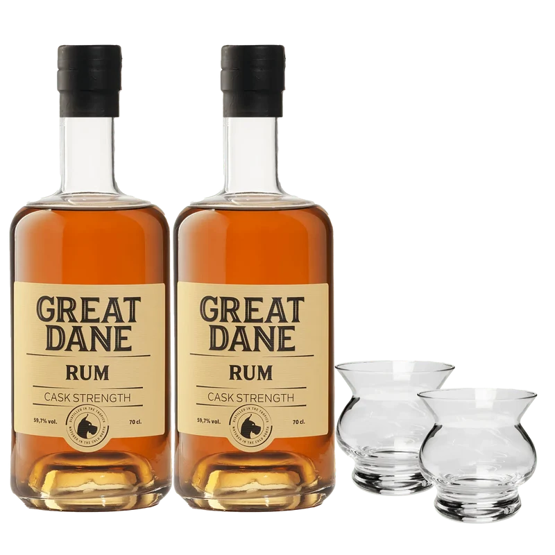 Great Dane Cask Strength Rum Pakke – 2 Flasker + 2 NEAT Romglas