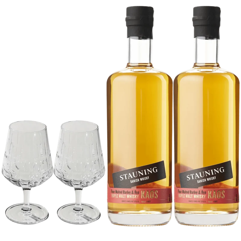 Stauning KAOS Design Edition – 2 Flaschen + 2 The Bullet Whiskyglas