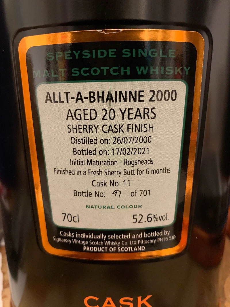 Allt-a-Bhainne | 2000/2021 Cask No. 11 | Signatory Vintage | Cask Strength Collection | 52,6%