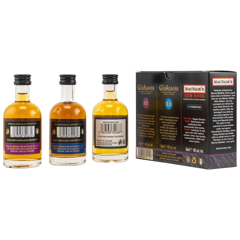 GlenAllachie Miniatur Collection | 12 & 15 Jahre + Lum Reek 12 Jahre | 3 x 0,05l | 46%