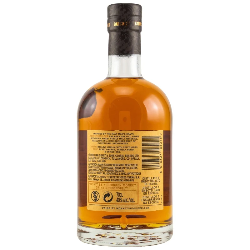 Monkey Shoulder | The Original | Batch 27 | Blended Malt Scotch Whisky | 40%