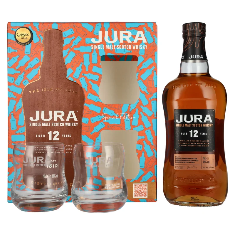 Jura 12 Years Old Single Malt Scotch Whisky 40% Vol. 0,7l in Geschenkbox mit 2 Gläsern