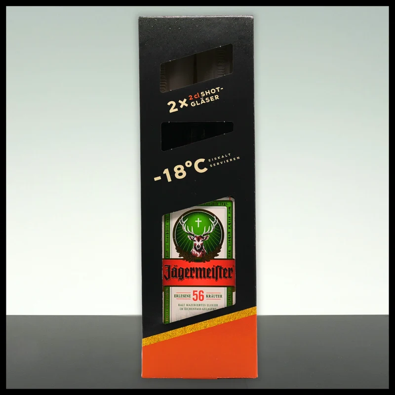 Jägermeister Geschenkbox mit 2 Shotgläsern 0,7L - 35% Vol.