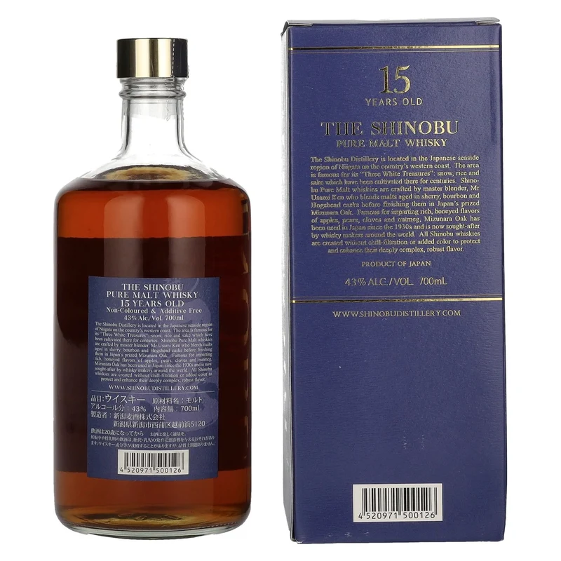 The Shinobu Pure Malt 15 Years Old Whisky MIZUNARA Japanese Oak Finish 43% Vol. 0,7l in Geschenkbox