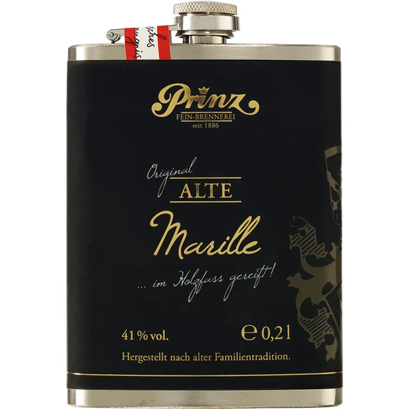 Prinz Alte Marille im Edelstahl-Flachmann 41% 0,2 Liter