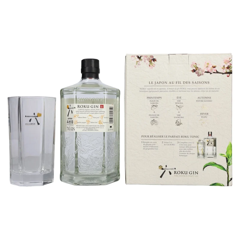 Roku Gin The Japanese Craft Gin 43% Vol. 0,7l in Geschenkbox mit Glas