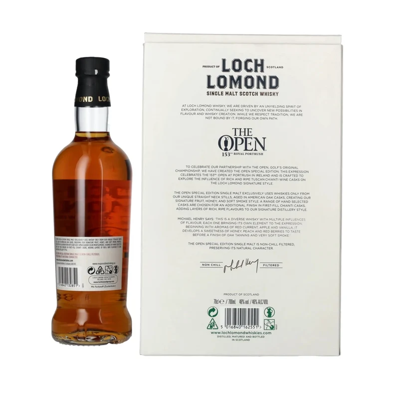 Loch Lomond THE OPEN SPECIAL EDITION 153th Royal Portrush Chianti Wine 2025 46% Vol. 0,7l in Geschenkbox mit 2 Gläsern