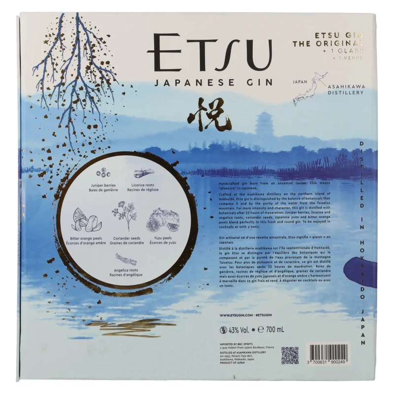 Etsu Japanese Handcrafted Gin The Original 43% Vol. 0,7l in Geschenkbox mit Glas