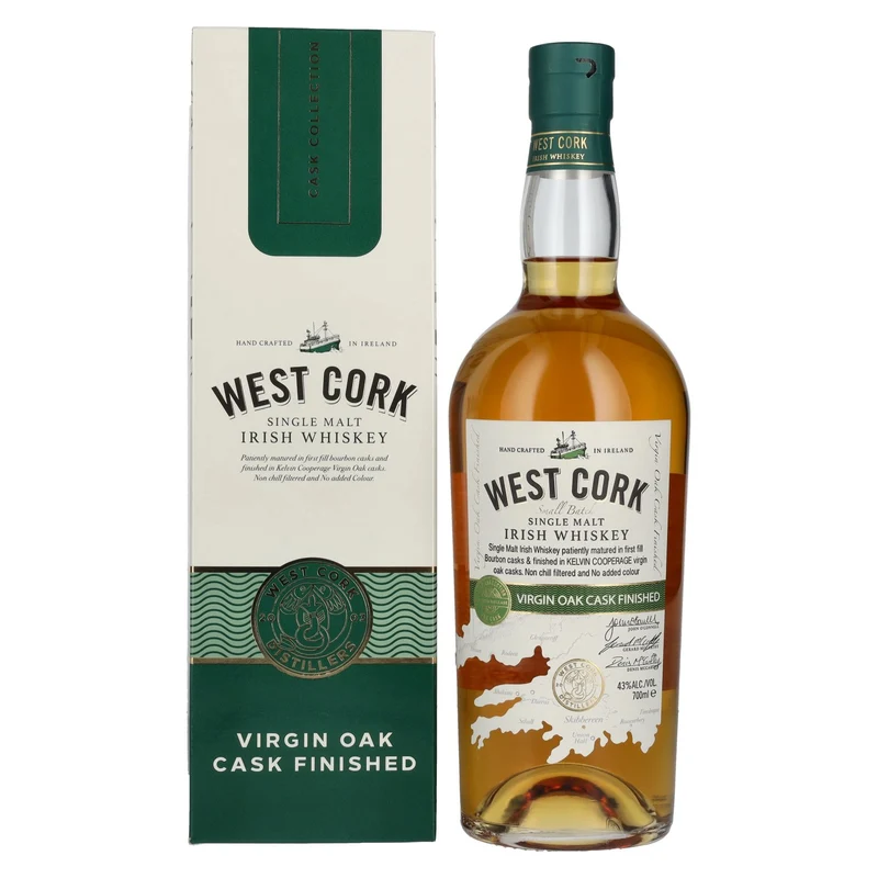 West Cork Single Malt Irish Whiskey VIRGIN OAK CASK FINISHED 43% Vol. 0,7l in Geschenkbox