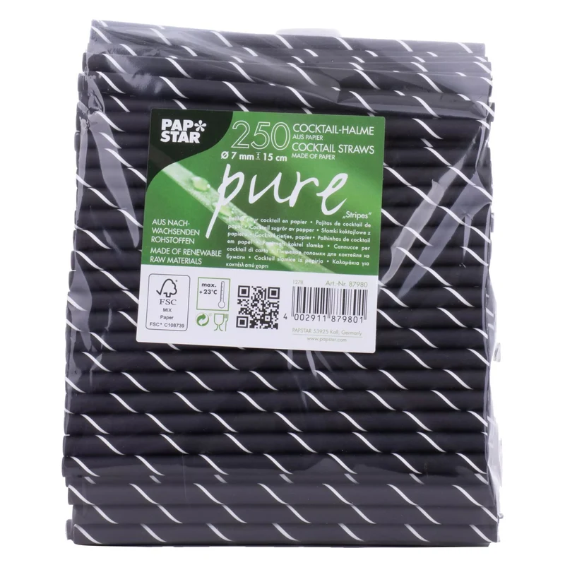 Trinkhalme Papier schwarz-weiß 15 cm 250 Stück