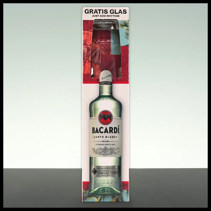 Bacardi Carta Blanca Superior White Rum Onpack mit Glas 0,7L - 37,5% Vol.