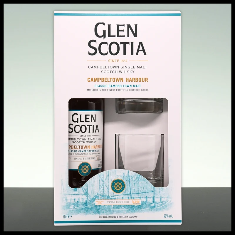 Glen Scotia Campbeltown Harbour Whisky Geschenkbox mit 2 Gläsern 0,7L - 40% Vol.
