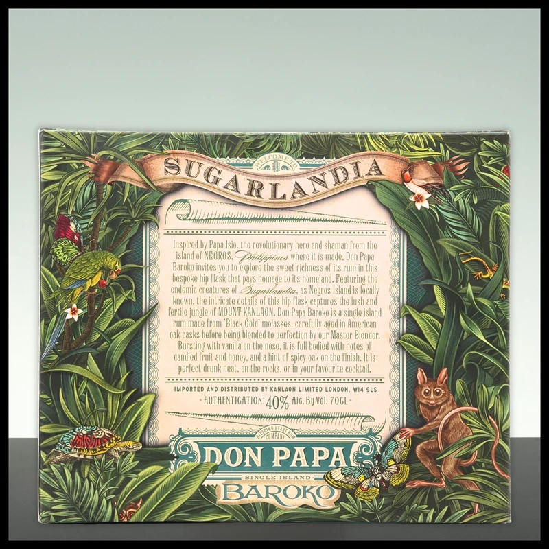 Don Papa Baroko Geschenkbox mit Flachmann 0,7L - 40% Vol.