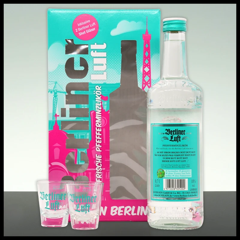 Berliner Luft Pfefferminzlikör mit 2 Shot-Gläsern 0,7L - 18% Vol.