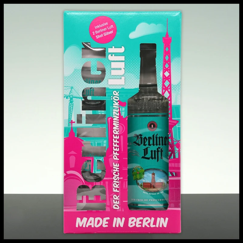 Berliner Luft Pfefferminzlikör mit 2 Shot-Gläsern 0,7L - 18% Vol.