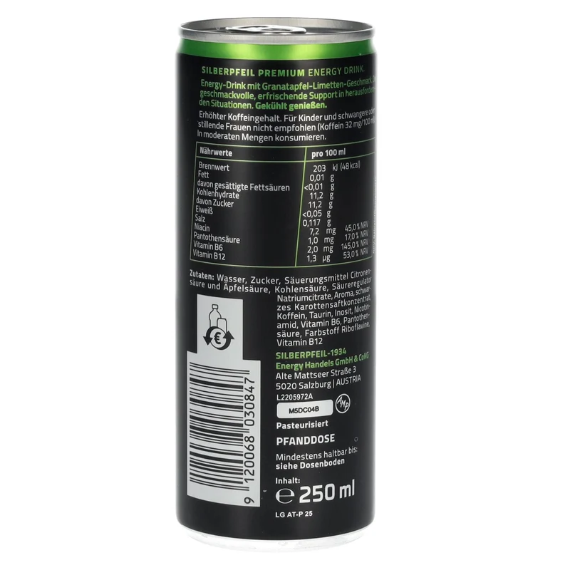SILBERPFEIL Energy Drink LIME GRENADE Capo Edition 0,25l Dose Pfand