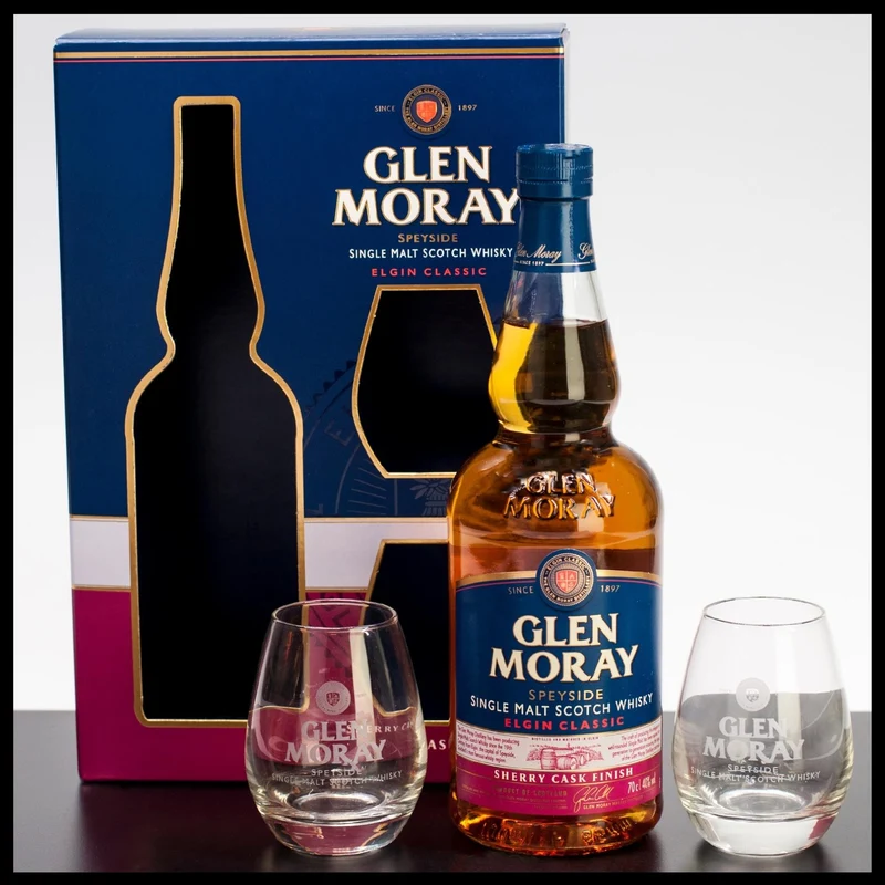 Glen Moray Elgin Classic Sherry Cask Finish Geschenkbox mit 2 Gläsern 0,7L - 40% Vol.