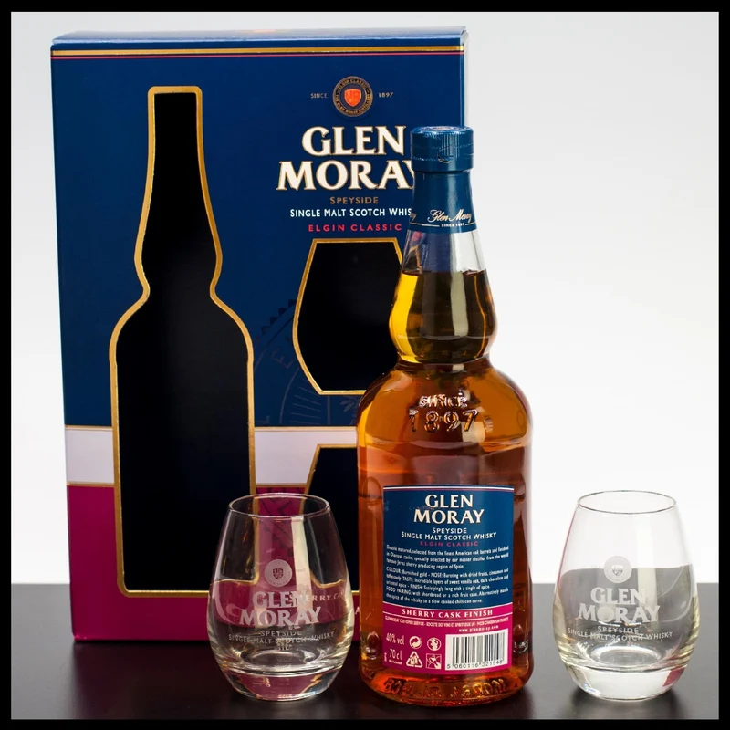 Glen Moray Elgin Classic Sherry Cask Finish Geschenkbox mit 2 Gläsern 0,7L - 40% Vol.