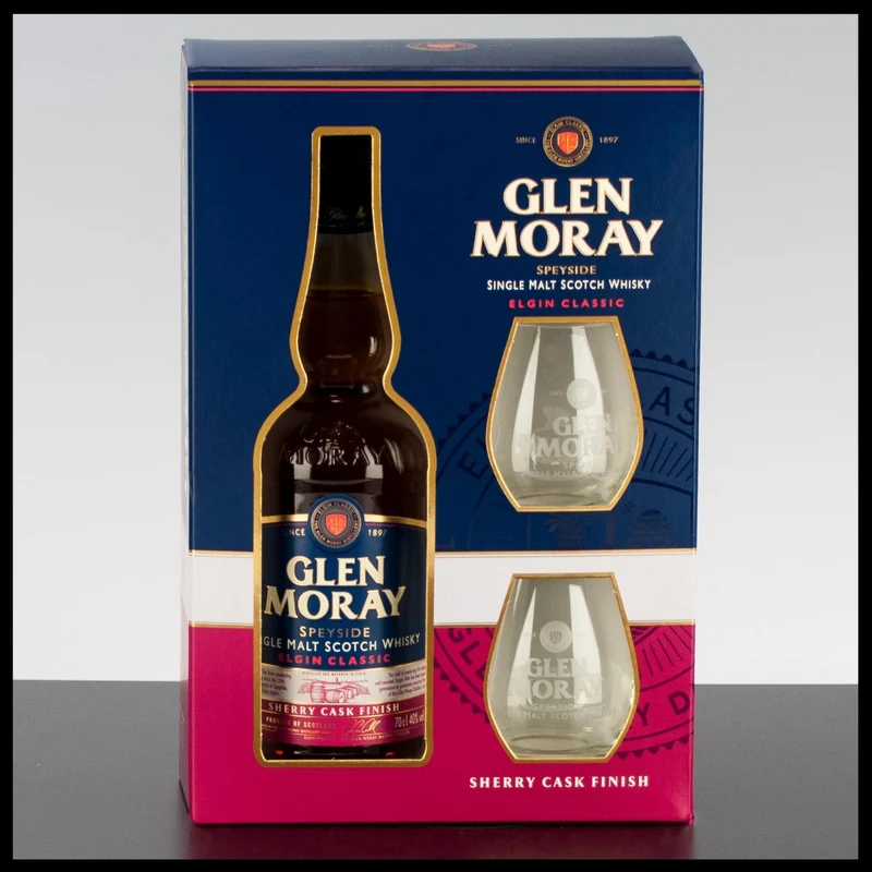 Glen Moray Elgin Classic Sherry Cask Finish Geschenkbox mit 2 Gläsern 0,7L - 40% Vol.
