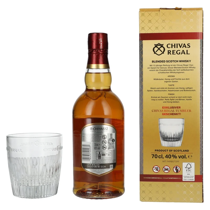 Chivas Regal 12 Years Old Blended Scotch Whisky 40% Vol. 0,7l mit Tumbler Glas