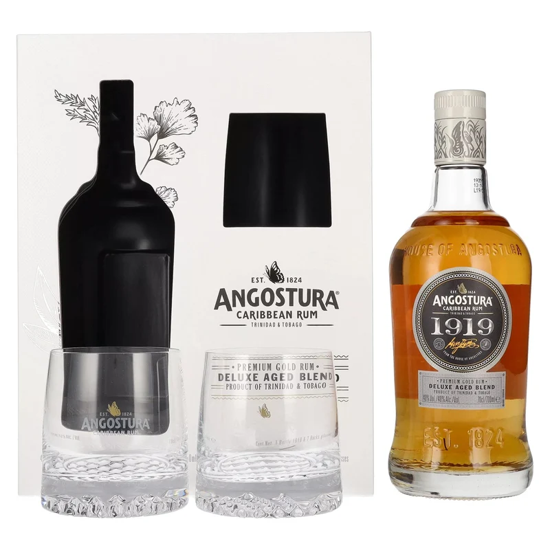 Angostura 1919 Premium Gold Rum Deluxe Aged Blend 40% Vol. 0,7l in Geschenkbox mit 2 Gläsern